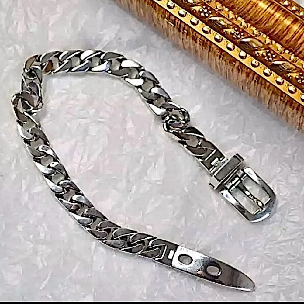 Belt Buckle Sterling Silver Bracelet Chain Link Unisex - Picture 8 of 8
